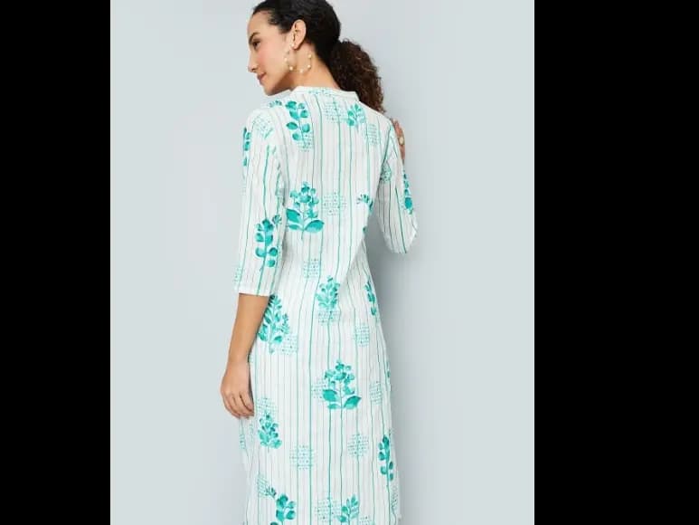 Floral Printed Mandarin Collar Straight Cotton Kurta (3)