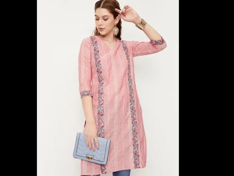 Floral Printed V Neck Cotton Kurta