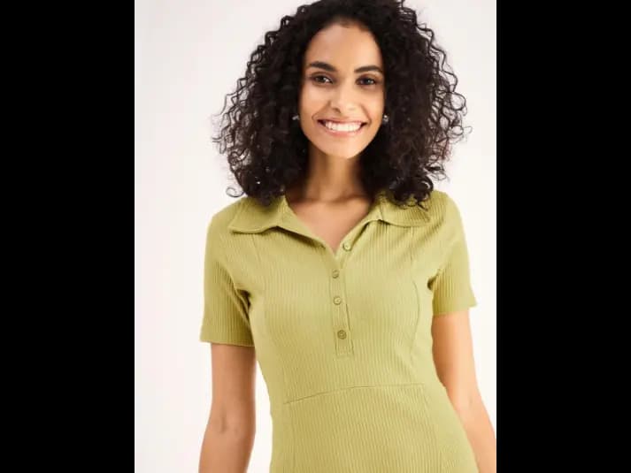 Shirt Collar Cotton Fit & Flare Dress (5)