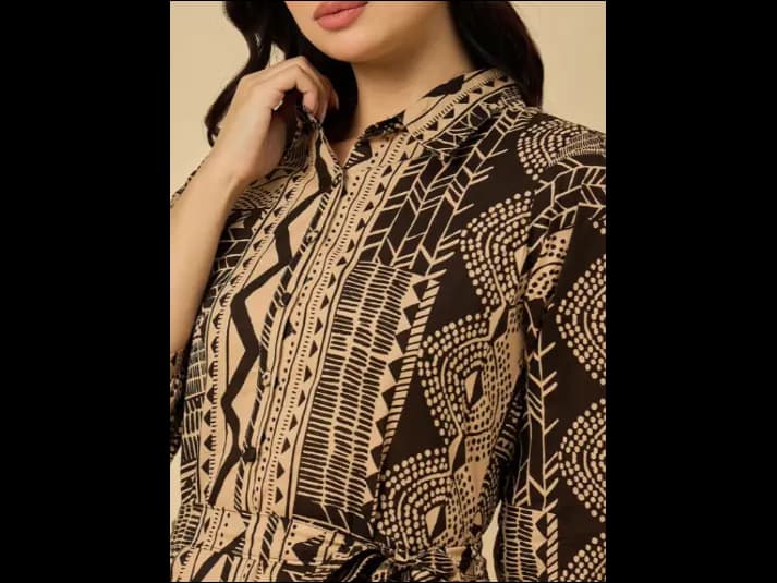 Ethnic Motifs Printed Puff Sleeve Fit & Flare Midi Dress (4)