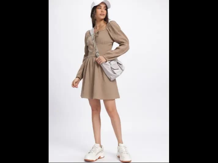 Drama Sleeves Textured A-Line Dress (2)