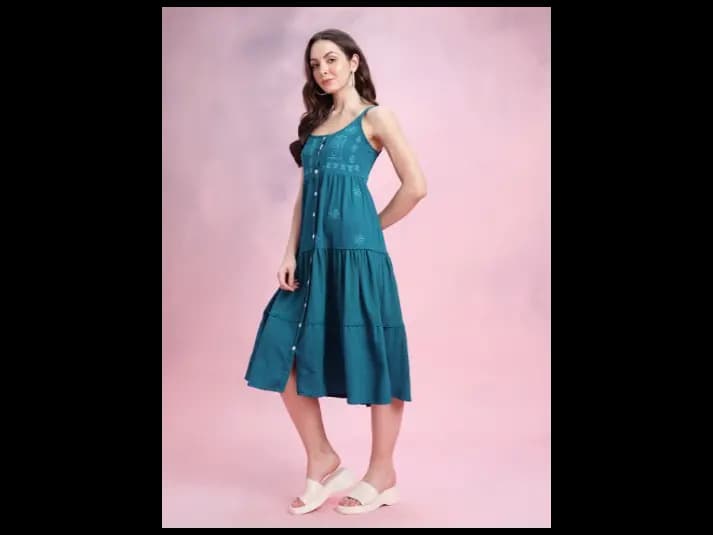 Floral Embroidered Tiered Fit & Flare Midi Dress (3)
