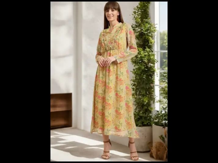 Floral Print Cowl Neck Ruffled Maxi Dress (2)