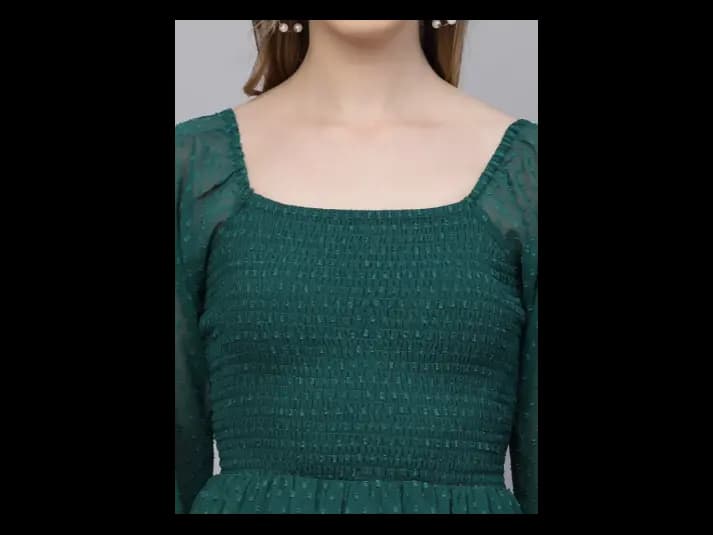 Printed Square Neck Puff Sleeve Georgette Fit & Flare Midi Dress (5)
