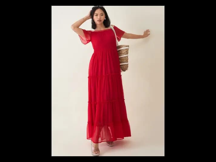 Women Off-Shoulder Layered Chiffon Maxi Dress (2)