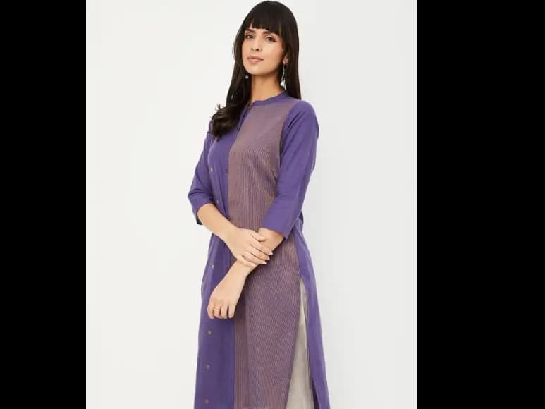 Colour Blocked Mandarin Collar Straight Kurta (3)