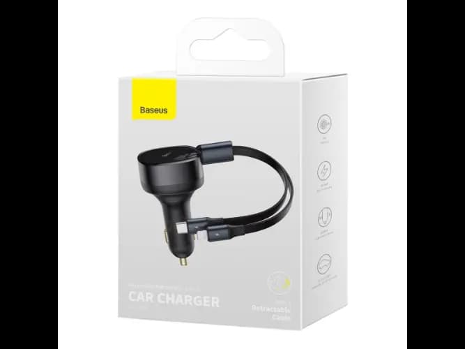 Baseus Enjoyment Retractable 2-in-1 Car Charger C L 30W Black – CGTX000001 – 6 Months Warranty (3)
