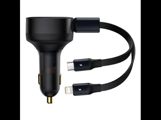 Baseus Enjoyment Retractable 2-in-1 Car Charger C+L 30W Black – CGTX000001 – 6 Months Warranty