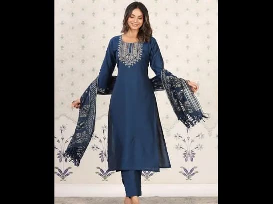 Ethnic Motifs Embroidered Kurta with Trousers & With Dupatta