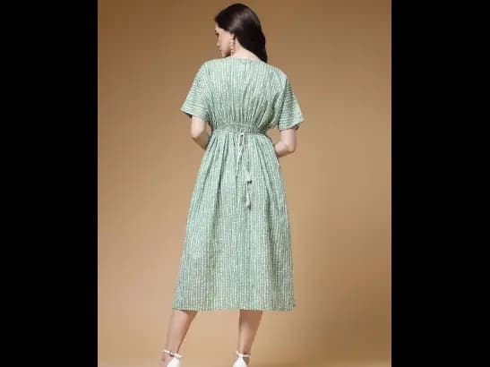 Striped A-Line Cotton Midi Dress (4)