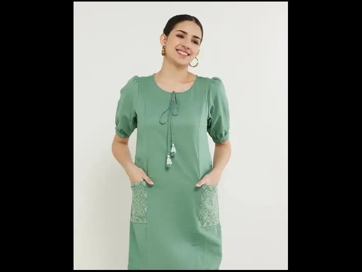 Solid Cotton Flex Round Neck Women's Ethnic Dress (4)