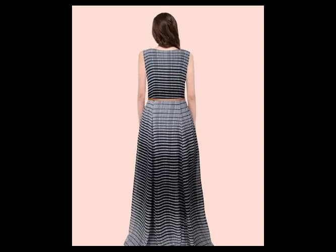 Black & Grey Striped Georgette Maxi Dress (4)