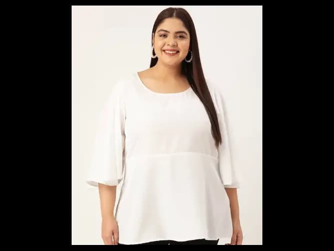 Plus Size Women Crepe Longline Flared Sleeves Top (4)