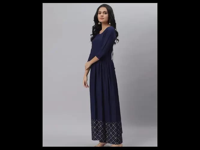 Women Navy Blue Anarkali Kurta With Dupatta (2)