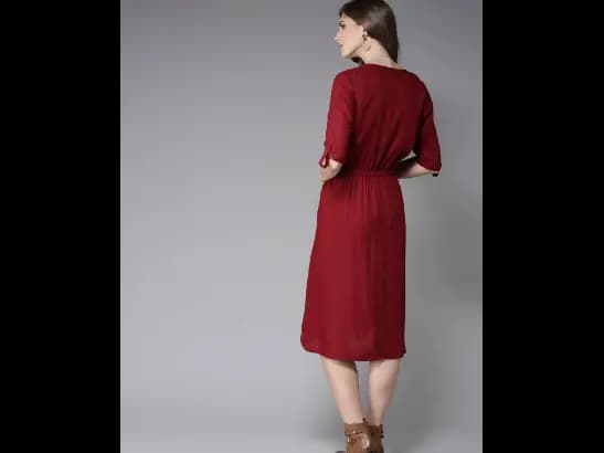 Maroon Midi A-Line Dress (4)