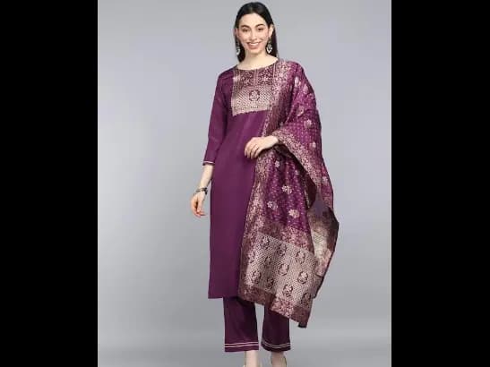 Burgundy Floral Printed Kurta with Trousers & With Dupatta