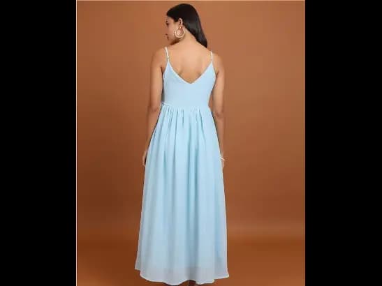 Blue Sequined Shoulder Strapped Maxi Dress (4)