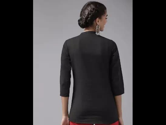 Black Floral Embroidered Mandarin Collar Top (2)