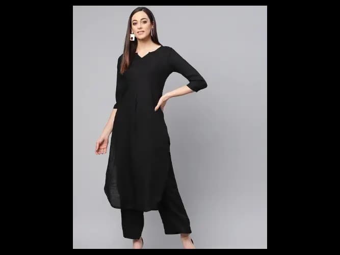 Women Black Solid Kurta with Palazzos (4)