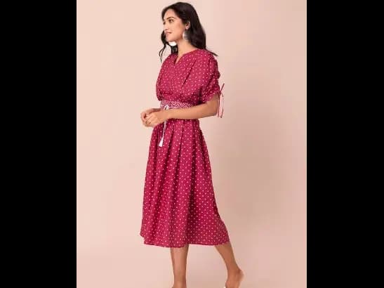X Shraddha Kapoor Maroon Bandhani Pleated A-line Kurta with Attached Kurta (2)
