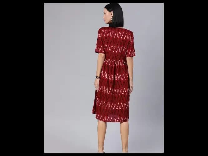 Maroon & Black Chevron Printed A-Line Dress (4)