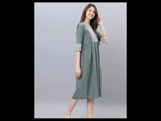 Green Striped Fit and Flare Dress (2)