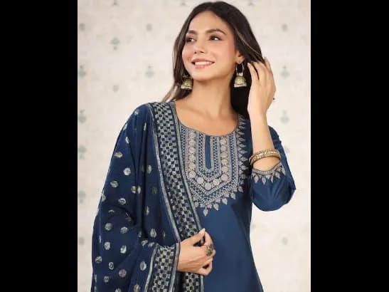 Ethnic Motifs Embroidered Kurta with Trousers & With Dupatta (2)