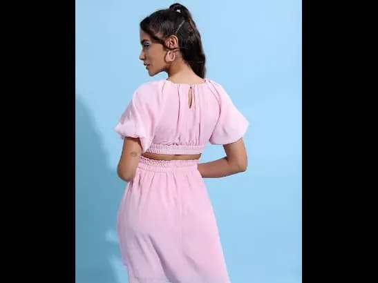 Pink Puff Sleeves Cut Out Fit & Flare Dress (3)