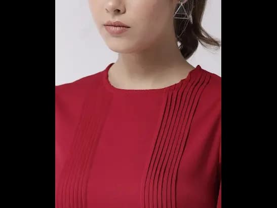 Red Solid A-line Dress (3)