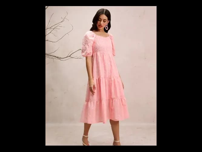 Women Pink Embroidered A-Line Dresses (2)