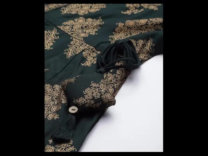 Green Gold-Toned Ethnic Motifs Ethnic Midi Dress (5)