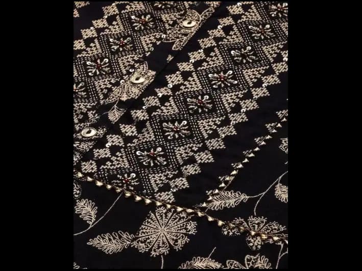 Women Black & Gold-Coloured Printed Anarkali Kurta with Trousers (4)