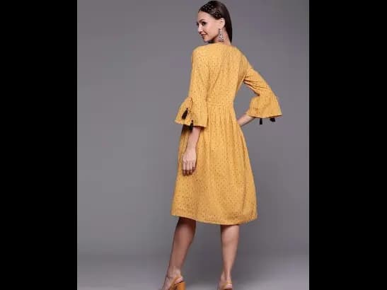 Mustard Yellow Ethnic Motifs Embroidered Ethnic A-Line Midi Dress (3)