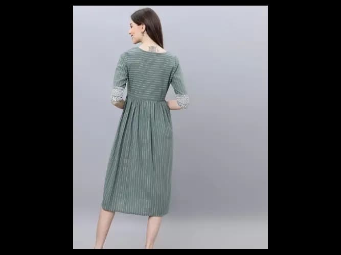 Green Striped Fit and Flare Dress (4)