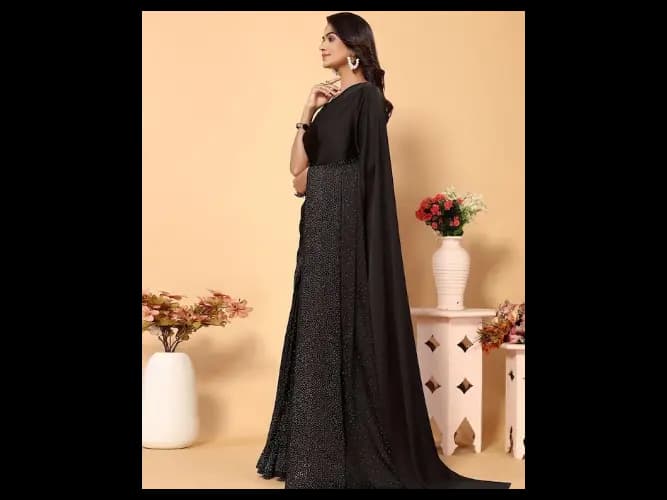 Black Embellished Beads and Stones Satin Saree (3)
