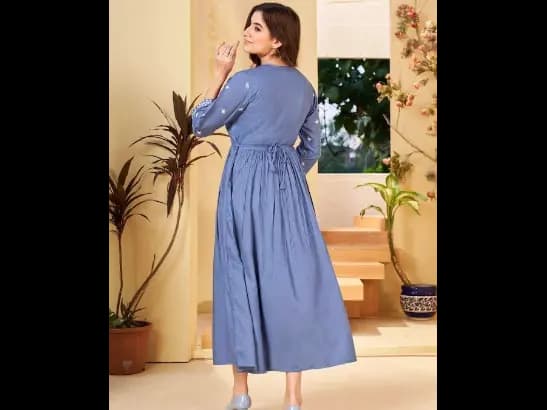 Ethnic Motifs Embroidered Round Neck Embellished Fit & Flare Midi Ethnic Dress (3)