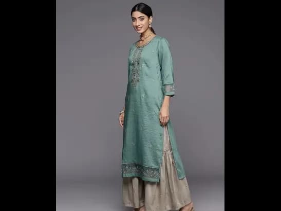 Floral Embroidered Regular Sequinned Kurta with Sharara & With Dupatta (2)
