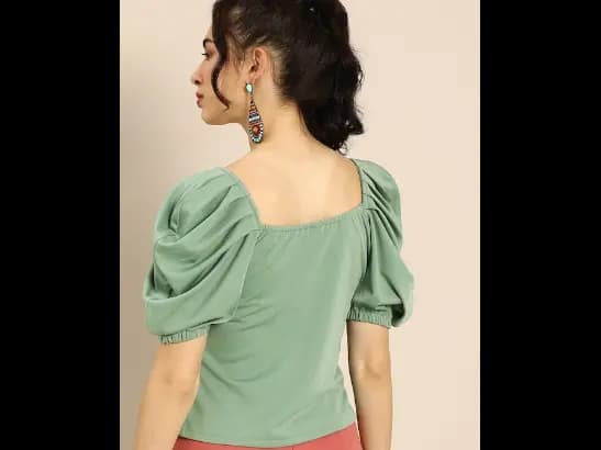 Stylish Mint Green Power Shoulders Top (4)