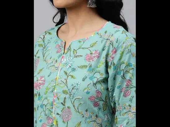 Sea Green Floral Printed Kurta with Palazzos & Dupatta (3)