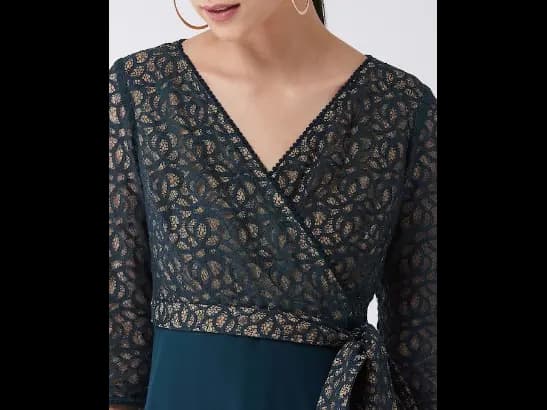 Blue & Gold-Toned Georgette Lace Overlay Maxi Dress (2)