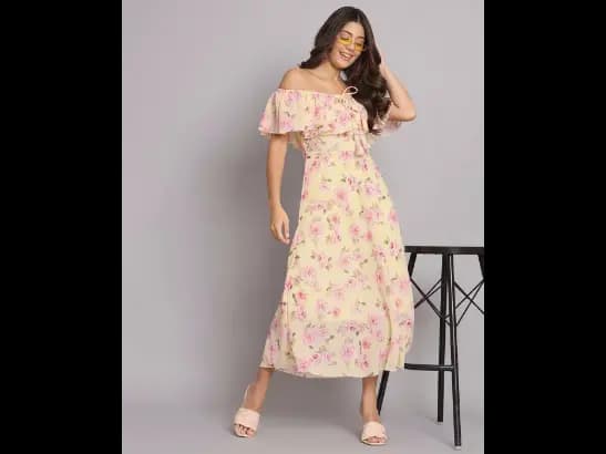 Floral Print Off-Shoulder A-Line Dress