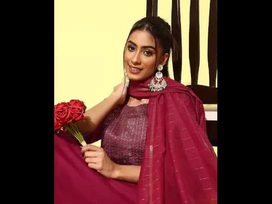 Maroon yoke design Kurta with Palazzos with dupatta (4)