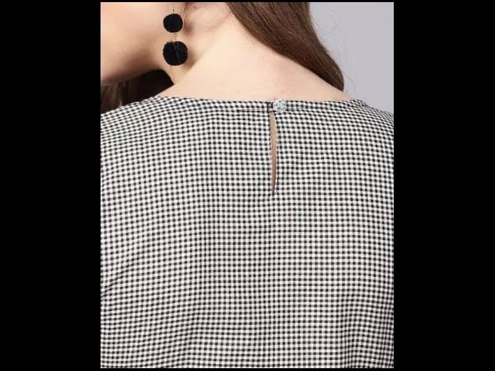 Black & Off-White Checked Empire Pure Cotton Top (2)