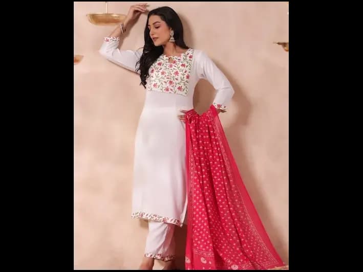 Ethnic Motifs Printed Regular Gotta Patti Kurta With Trousers & Dupatta (3)