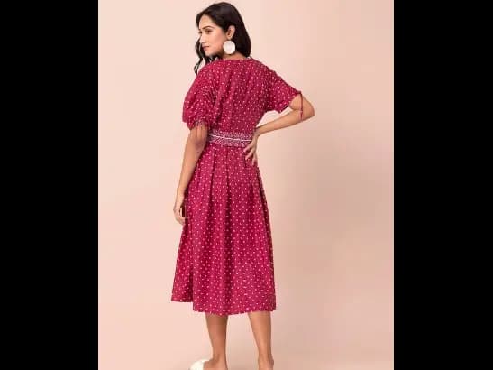 X Shraddha Kapoor Maroon Bandhani Pleated A-line Kurta with Attached Kurta (4)