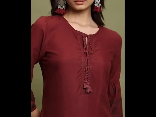 Tie-Up Neck Bell Sleeves Straight Kurta (4)
