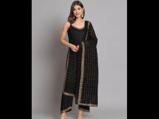 Geometric Printed Straight Kurta with Palazzos & Dupatta