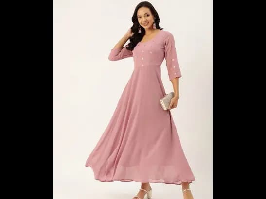Floral Embroidered Sequined Georgette A-Line Maxi Ethnic Dress