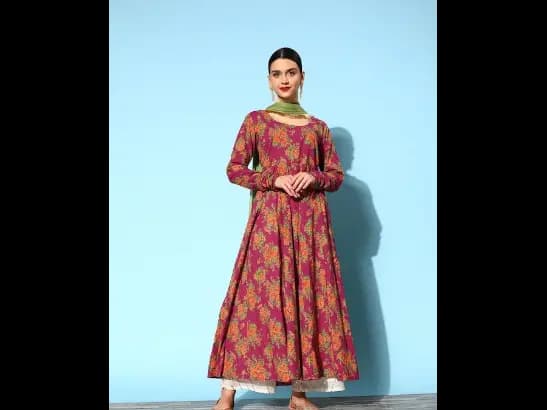 Women Enchanting Burgundy Cotton Print Parade Kurta