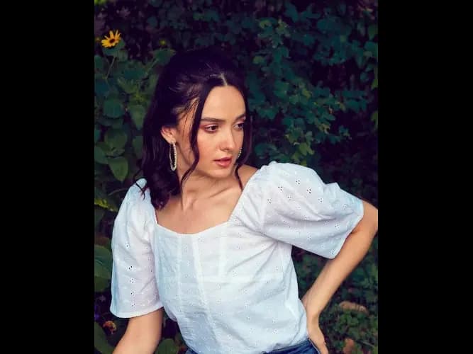 White Self Design Square Neck Puff Sleeves Pure Cotton Schiffli Top